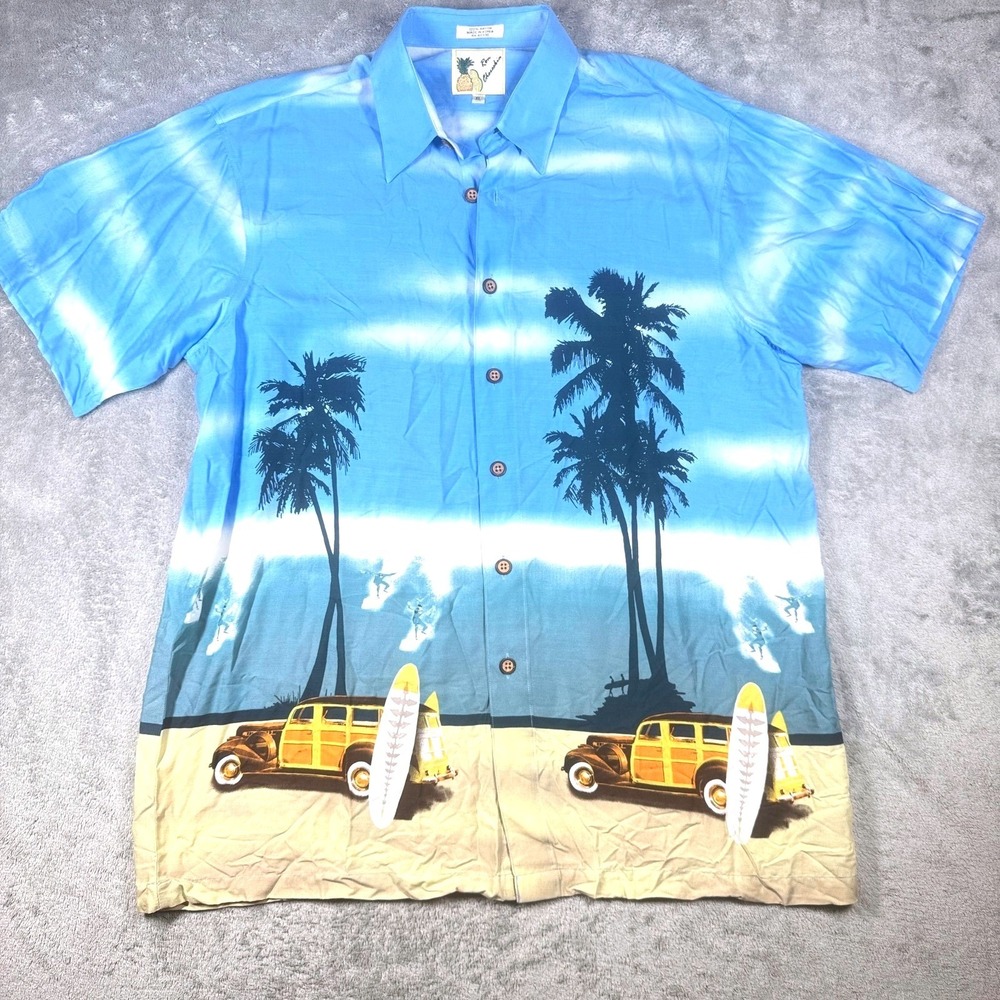 Vintage Ron Chereskin Men's XL Rayon Hawaiian Surf Wagon‎ Palm Tree Shirt